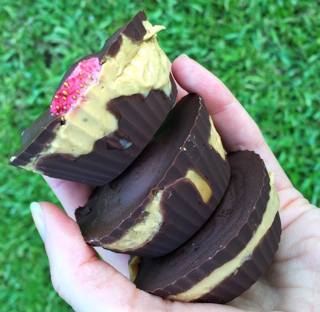 Strawberry-Stuffed Dark Chocolate Peanut Butter Cups by Leah's Plate