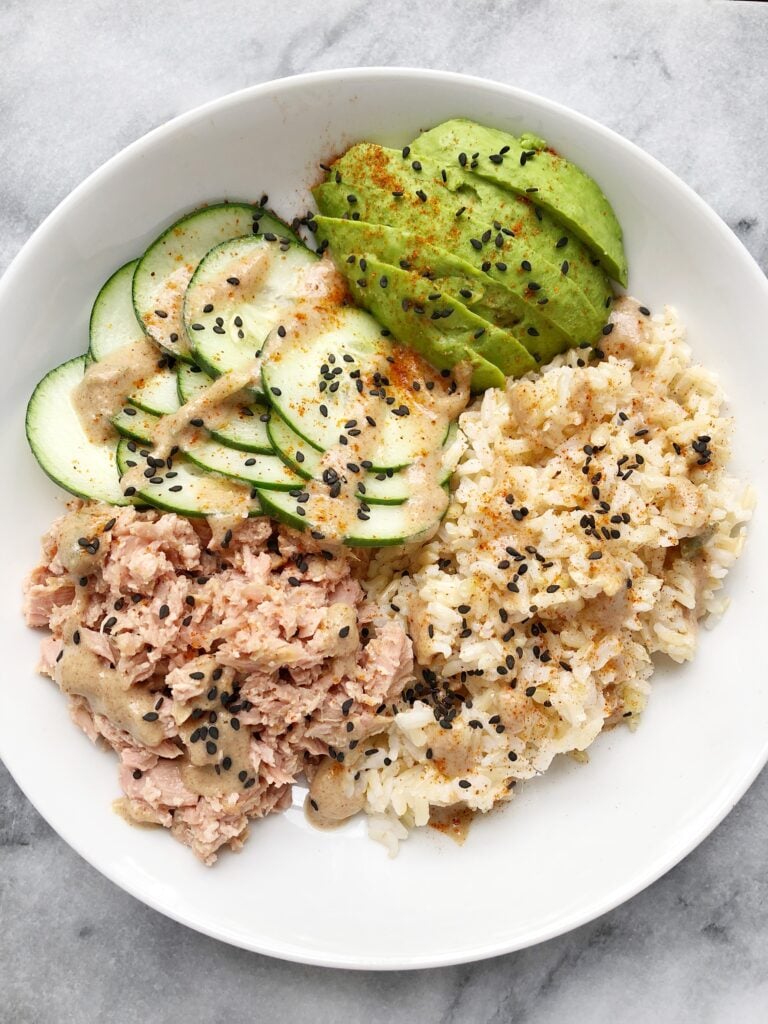 Ahi Tuna Bowl with an Asian Almond Butter Dressing