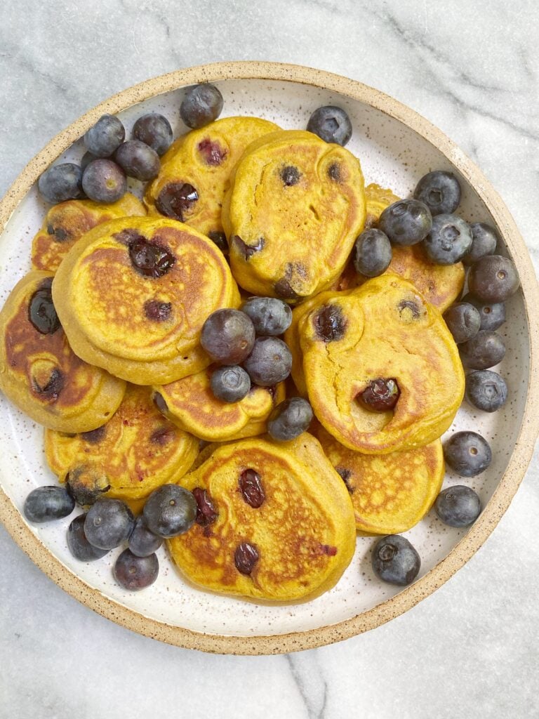 Mini Sweet Potato Blueberry Pancakes (Gluten-Free)